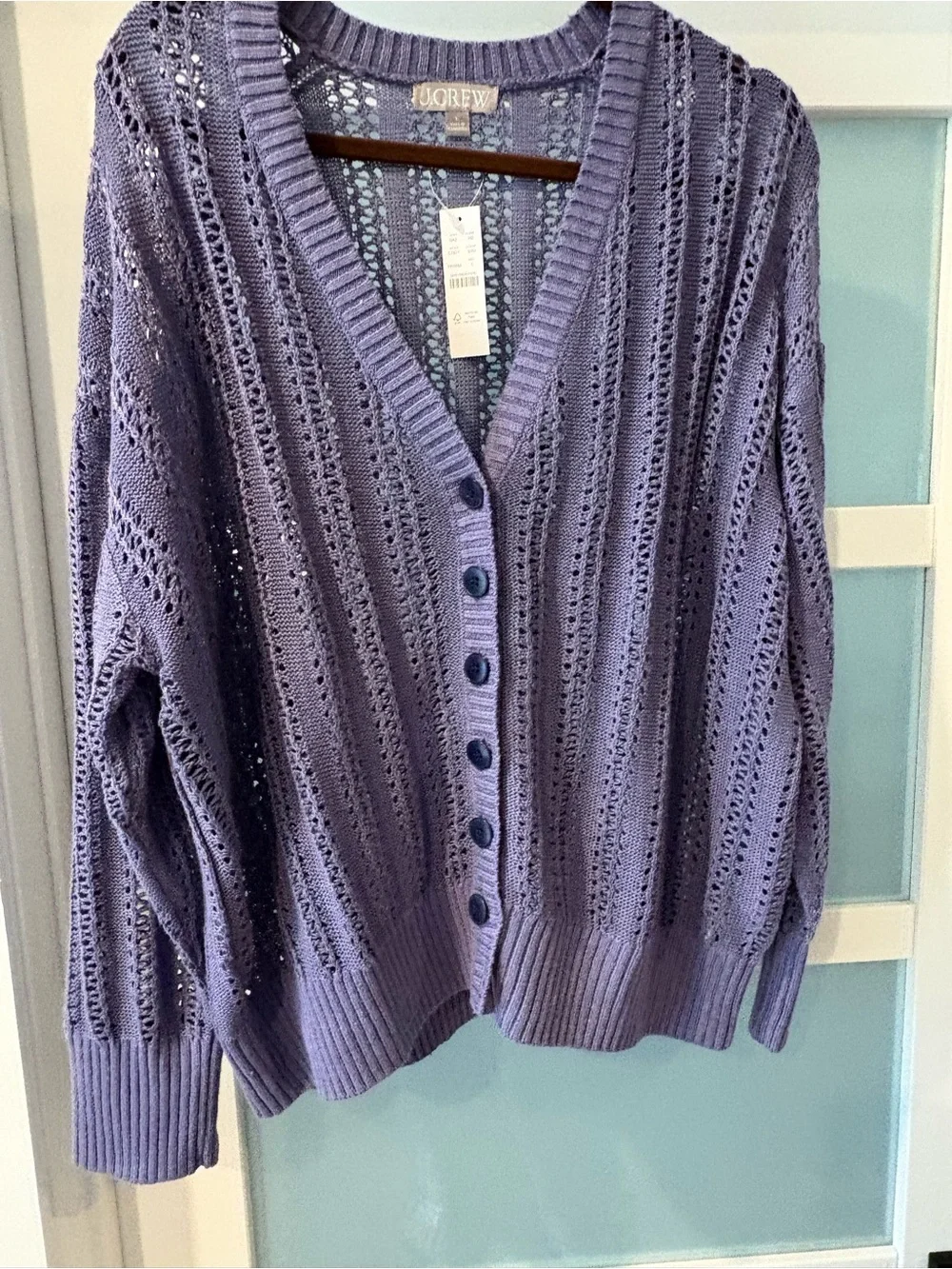 NWT $138 J. Crew Pointelle V-neck Cardigan Sweater L